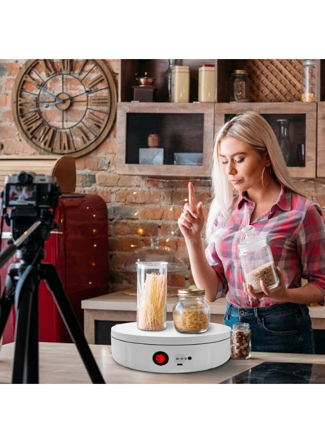 شو وو طاولة عرض كهربائية دوارة بمنفذ USB مع حامل عرض دوار للتحكم عن بعد، مع 5 لوحات خلفية، مناسبة لعرض منتجات المجوهرات والتصوير الفوتوغرافي، تتحمل وزن 10 كجم - Image 2