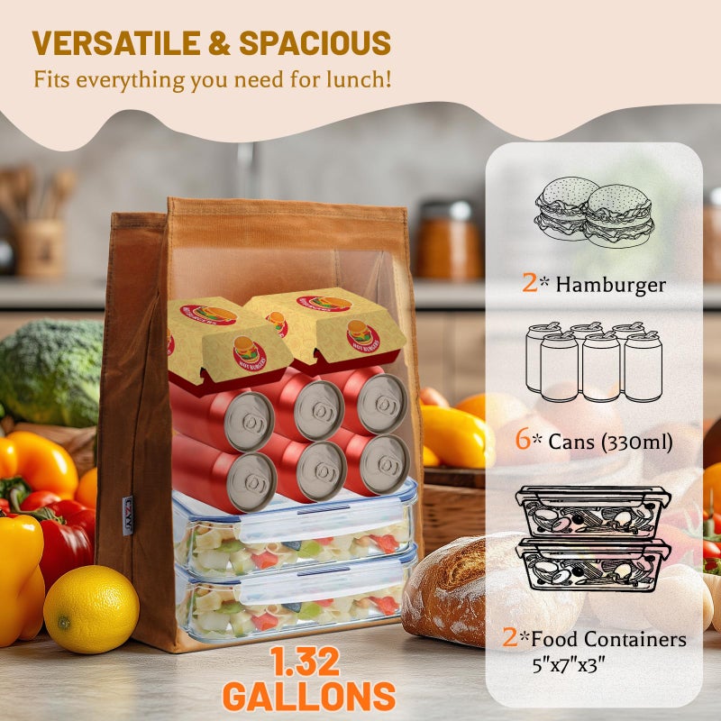 CZYY Waxed Canvas Lunch Bags Brown Paper Bag Styled - Classic Updated - Reusable and Washable, Worthbuy Lunch Box for Men & Women - Image 3