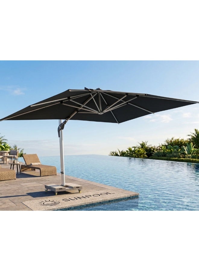 Casa Fiora 3x4m Grey Reclining Outdoor Umbrella with Wheeled Marble Base, Manual Open/Close - Image 2