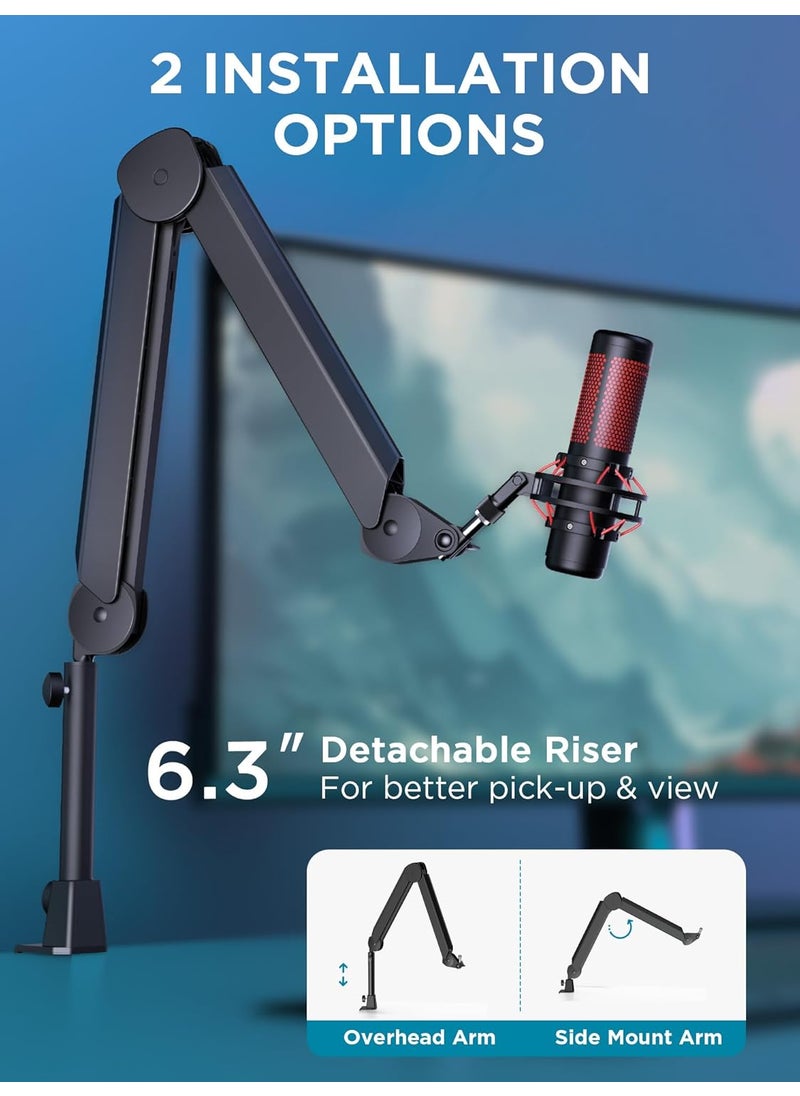InnoGear InnoGear Mic Boom Arm Microphone Stand with Cable Management Channels Height Riser for Blue Yeti FIFINE AM8 K669B HyperX QuadCast S SoloCast AT2020 Shure SM7B MV7 and Other Mics  - Image 4