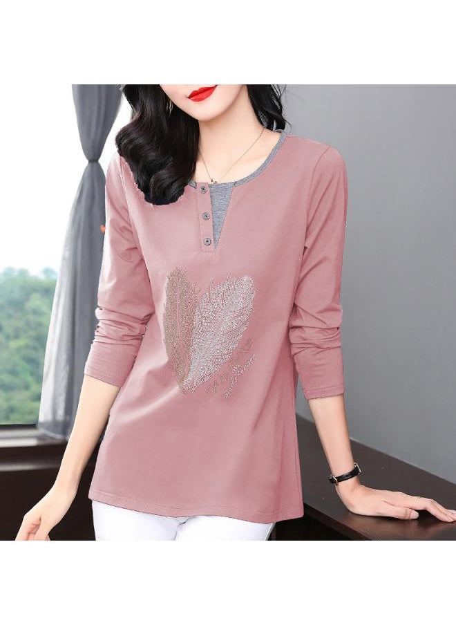 Generic - Beautiful Mother Cotton Long Sleeve T-shirt Women's Spring And Autumn New Chubby Girl Long Top Plus Size Loose Ide - Image 1