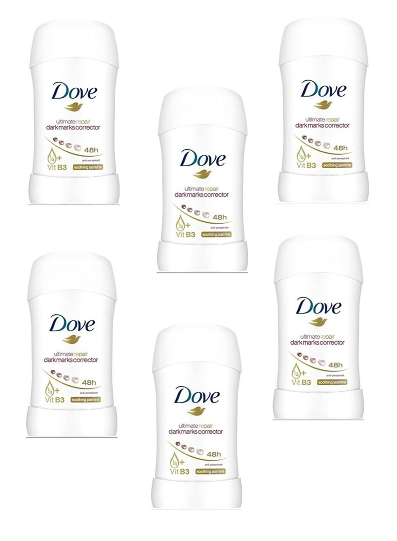 مزيل عرق دوف ألتيميت ريبير لإزالة البقع الداكنة، برائحة الياسمين الملطفة، ٤٠ غرام، عبوة من ٦ قطع | للجنسين | حماية طويلة الأمد من العرق والرائحة