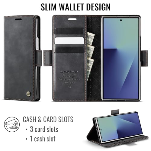 Cracedily for Samsung Galaxy Z Fold 7 Case, Flip Wallet Leather Case with Card Holder Magnetic Closure Shockproof Kickstand Protective Phone Cases Cover for Galaxy Z Fold 7, Black - Image 3