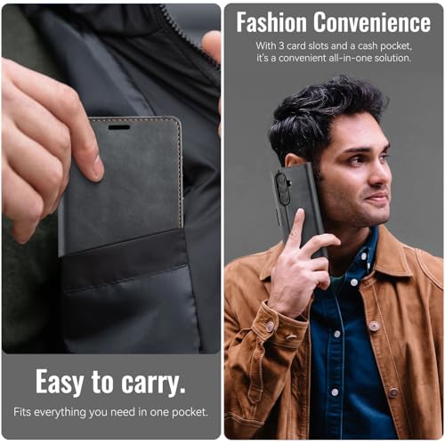 Cracedily for Samsung Galaxy Z Fold 7 Case, Flip Wallet Leather Case with Card Holder Magnetic Closure Shockproof Kickstand Protective Phone Cases Cover for Galaxy Z Fold 7, Black - Image 5