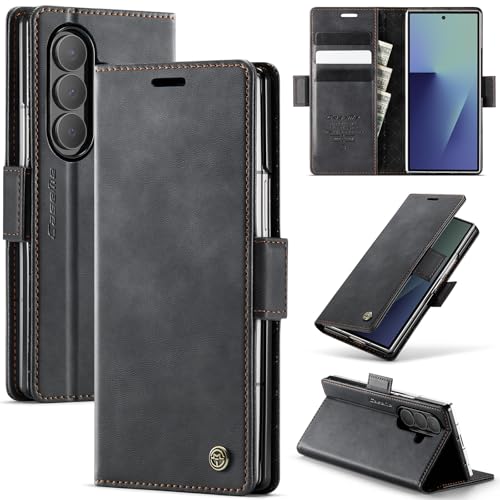 Cracedily for Samsung Galaxy Z Fold 7 Case, Flip Wallet Leather Case with Card Holder Magnetic Closure Shockproof Kickstand Protective Phone Cases Cover for Galaxy Z Fold 7, Black - Image 1