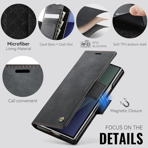 Cracedily for Samsung Galaxy Z Fold 7 Case, Flip Wallet Leather Case with Card Holder Magnetic Closure Shockproof Kickstand Protective Phone Cases Cover for Galaxy Z Fold 7, Black - Image 2