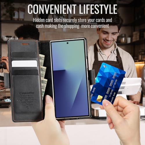 Cracedily for Samsung Galaxy Z Fold 7 Case, Flip Wallet Leather Case with Card Holder Magnetic Closure Shockproof Kickstand Protective Phone Cases Cover for Galaxy Z Fold 7, Black - Image 4