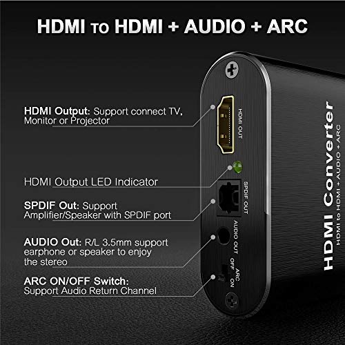 Tobo 4K Audio Extractor Splitter - ARC HDMI to RCA Converter with Optical TOSLINK SPDIF 3.5mm (Black TD-513H) - Image 2
