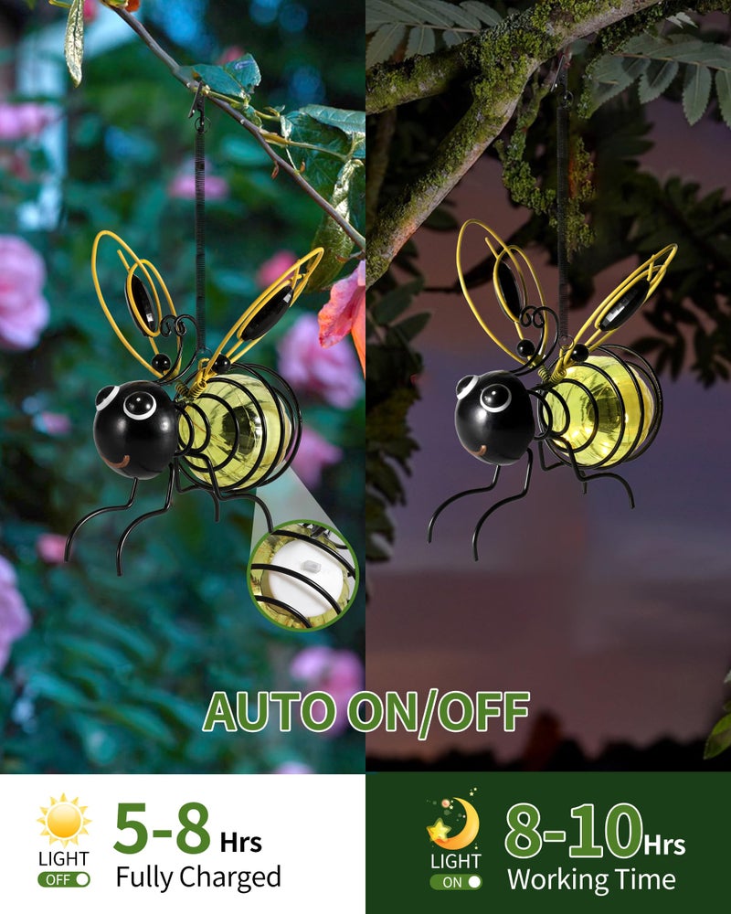 iStatue Solar-Powered Hanging Bee Light - Metal LED Outside Bugs with Bouncy Springs - Solar Fairy Lights for Outside Garden Decor Backyard Balcony Porch Spring Decoration (Yellow) - Image 2