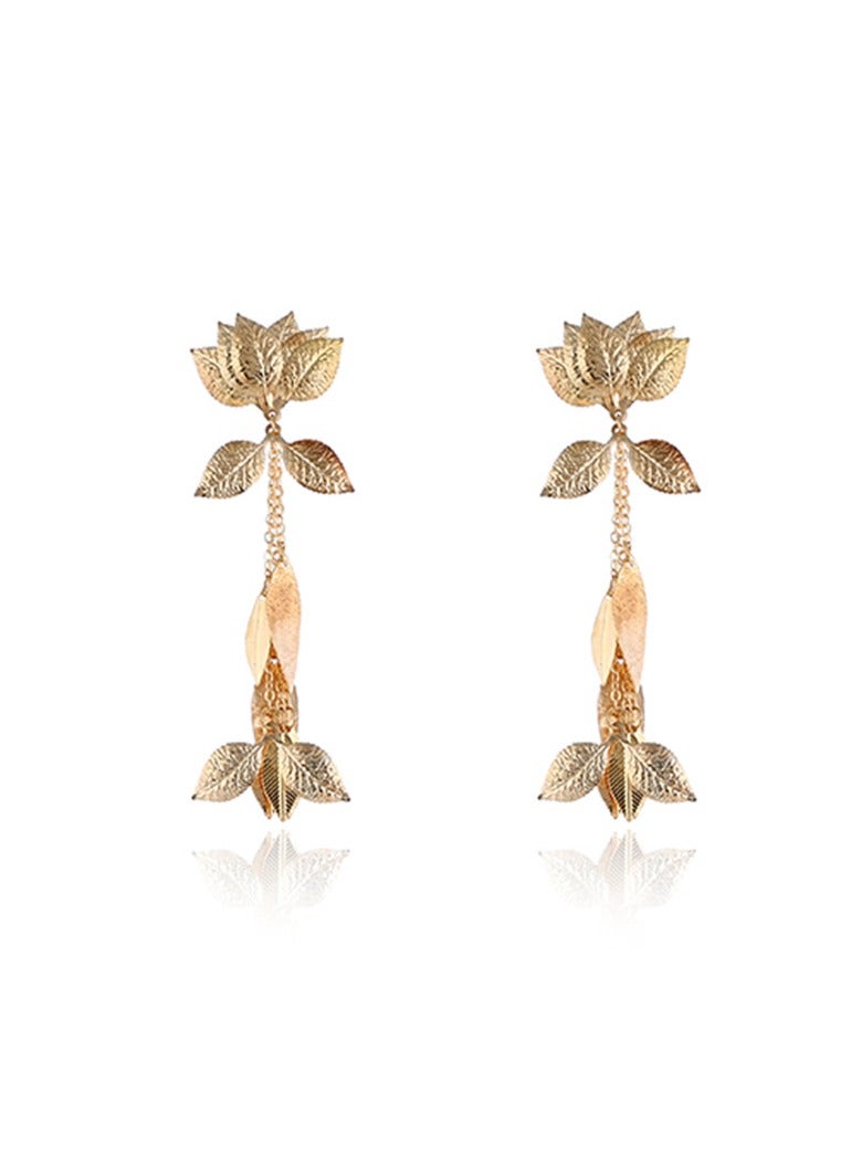 Short Tassel Metal Leaf Earrings 
