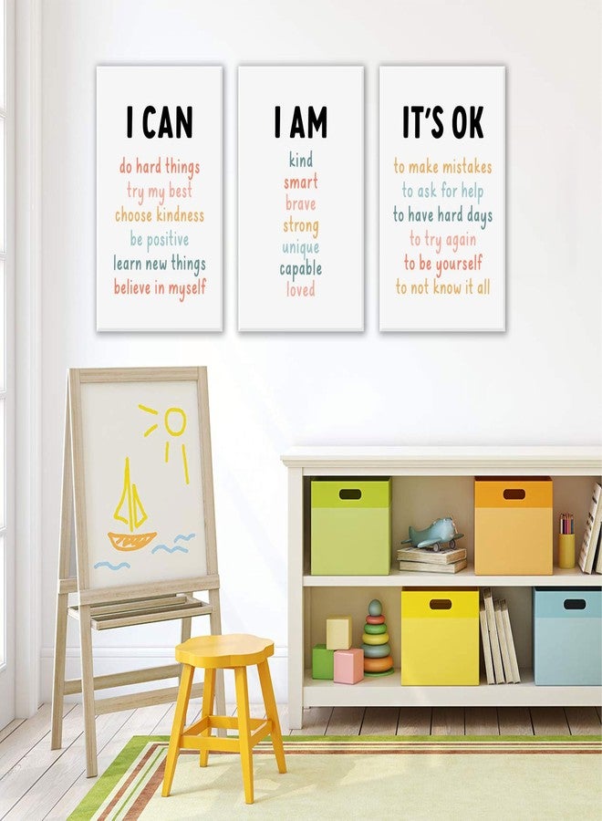 PPJ 3Pcs Affirmations For Kids Wall Art Nursery Wall Decor Daily Inspirational Quotes Prints Posters Kids Bedroom Canvas Painting I Am I Can Words Pictures for Nursery Classroom Bedroom Framed - Image 3