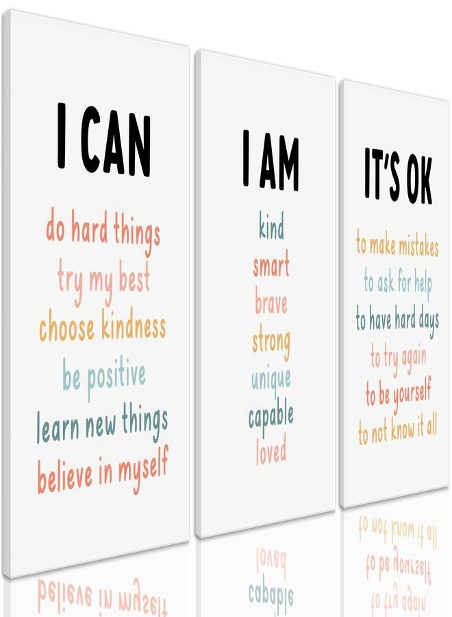 PPJ 3Pcs Affirmations For Kids Wall Art Nursery Wall Decor Daily Inspirational Quotes Prints Posters Kids Bedroom Canvas Painting I Am I Can Words Pictures for Nursery Classroom Bedroom Framed - Image 1