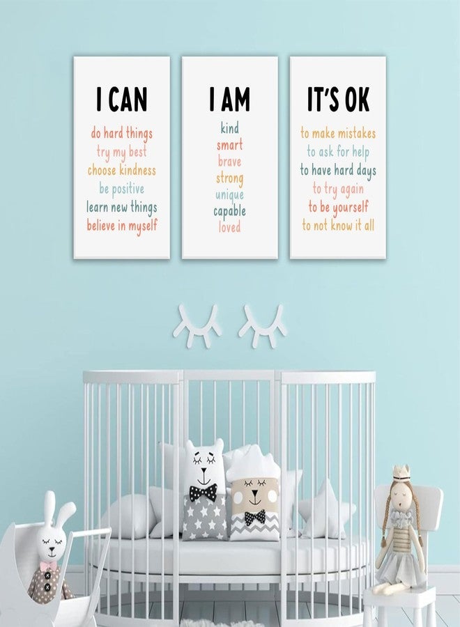 PPJ 3Pcs Affirmations For Kids Wall Art Nursery Wall Decor Daily Inspirational Quotes Prints Posters Kids Bedroom Canvas Painting I Am I Can Words Pictures for Nursery Classroom Bedroom Framed - Image 4