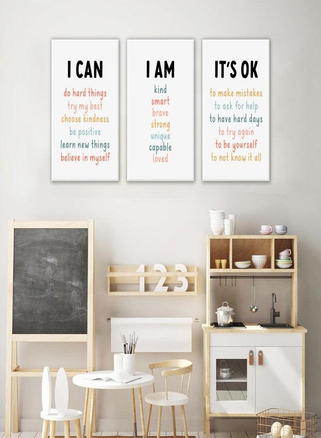 PPJ 3Pcs Affirmations For Kids Wall Art Nursery Wall Decor Daily Inspirational Quotes Prints Posters Kids Bedroom Canvas Painting I Am I Can Words Pictures for Nursery Classroom Bedroom Framed - Image 2