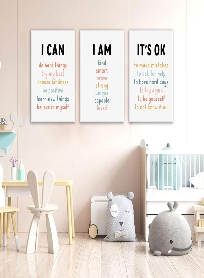 PPJ 3Pcs Affirmations For Kids Wall Art Nursery Wall Decor Daily Inspirational Quotes Prints Posters Kids Bedroom Canvas Painting I Am I Can Words Pictures for Nursery Classroom Bedroom Framed - Image 5