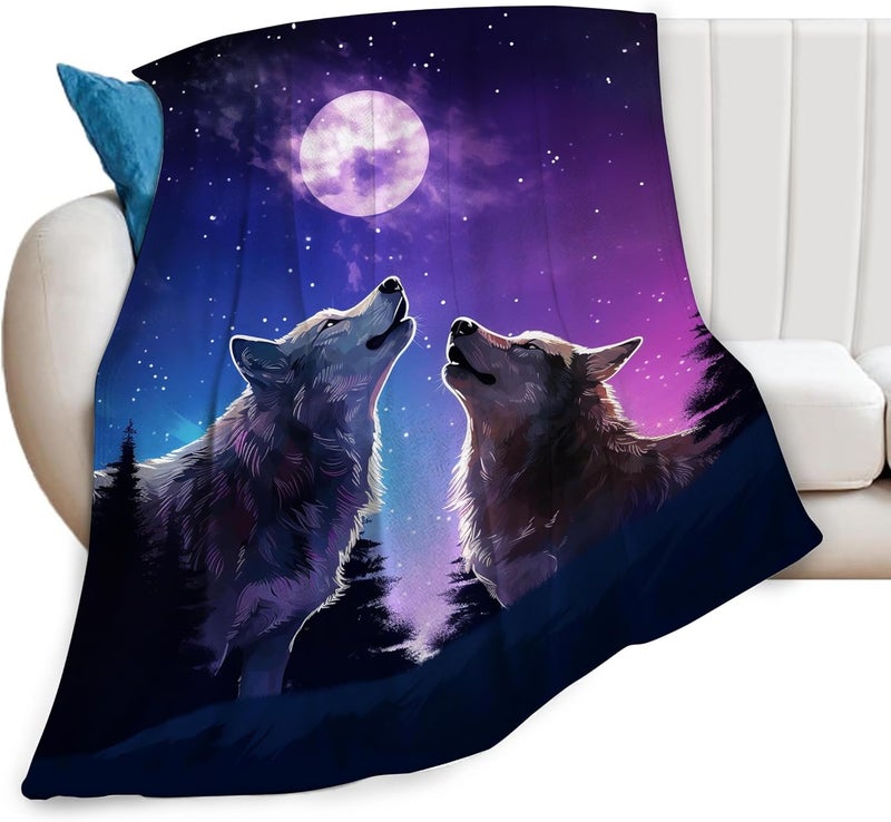 citari Wolf Blanket Wolf Forest Moon Decor Throw Blanket Wolf Blanket Gifts for Girls Boys Wolf Lovers Super Warm Soft Plush Lightweight Fleece Flannel Sofa Bedding Blanket for Kids Adults Men Women 50"X40" - Image 1