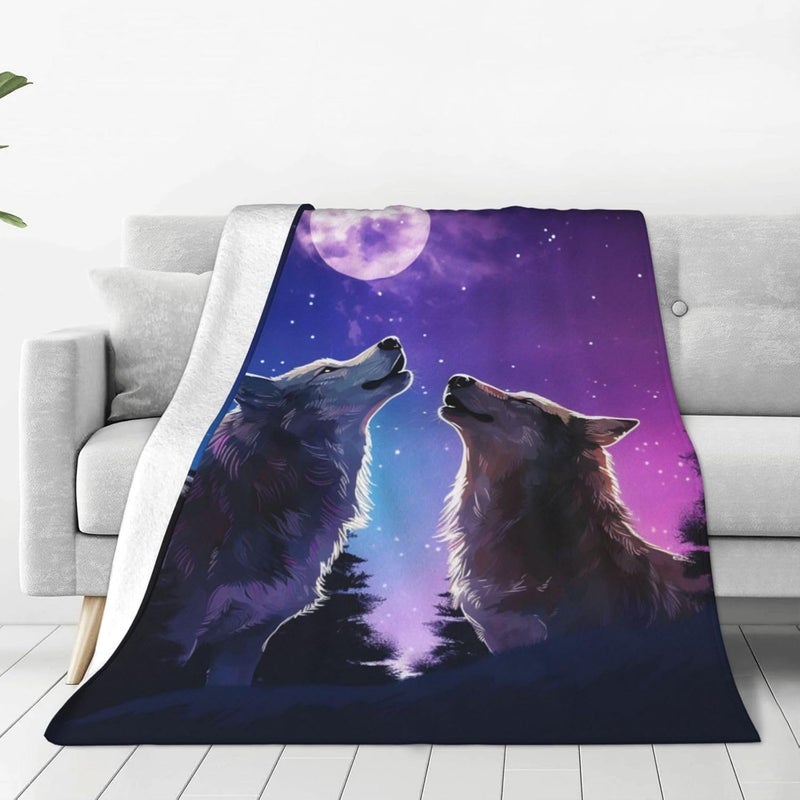 citari Wolf Blanket Wolf Forest Moon Decor Throw Blanket Wolf Blanket Gifts for Girls Boys Wolf Lovers Super Warm Soft Plush Lightweight Fleece Flannel Sofa Bedding Blanket for Kids Adults Men Women 50"X40" - Image 2