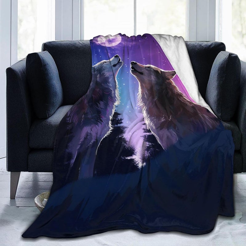 citari Wolf Blanket Wolf Forest Moon Decor Throw Blanket Wolf Blanket Gifts for Girls Boys Wolf Lovers Super Warm Soft Plush Lightweight Fleece Flannel Sofa Bedding Blanket for Kids Adults Men Women 50"X40" - Image 3
