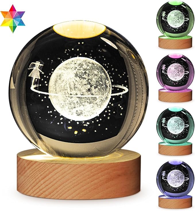 XERGY 3D Galaxy Crystal Ball Night Light, LED Solar System Crystal Ball Night Light with Wooden Base (Starry Walk) - Image 1