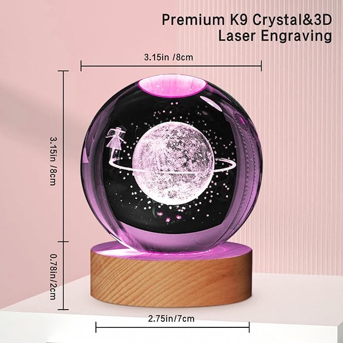 XERGY 3D Galaxy Crystal Ball Night Light, LED Solar System Crystal Ball Night Light with Wooden Base (Starry Walk) - Image 4