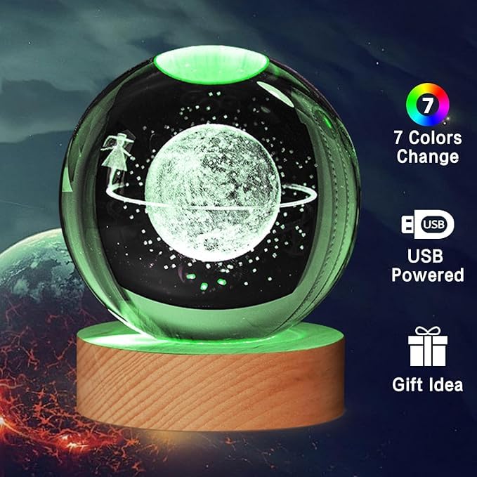 XERGY 3D Galaxy Crystal Ball Night Light, LED Solar System Crystal Ball Night Light with Wooden Base (Starry Walk) - Image 3