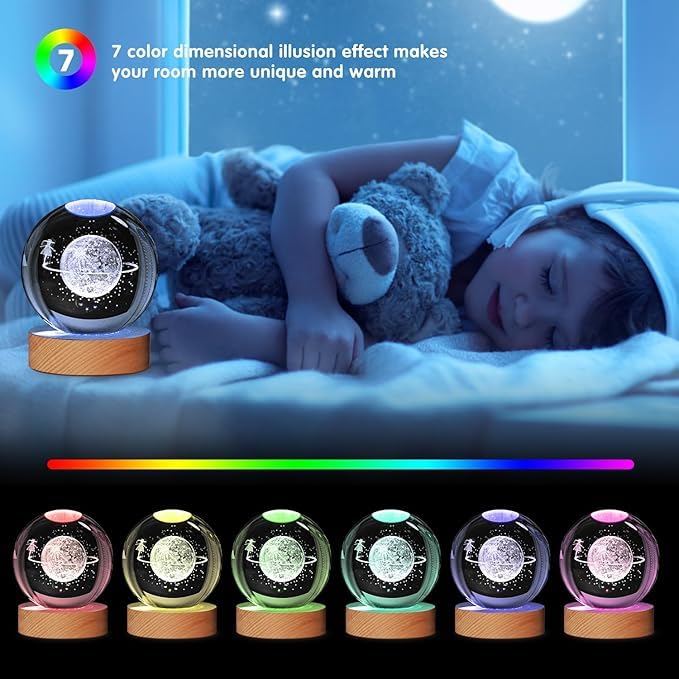 XERGY 3D Galaxy Crystal Ball Night Light, LED Solar System Crystal Ball Night Light with Wooden Base (Starry Walk) - Image 2