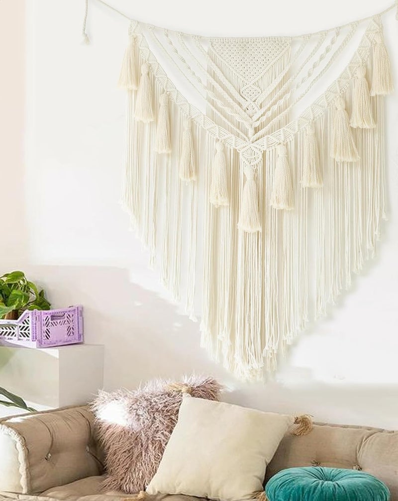 Jakalin Cost effective global grade quality Macrame Wall Hanging 31" Wx 39" L Ivory Small Macrame Wall Decor Boho Handmade Yarn Wall Art Craftsmanship Home Decor Christmas Elegant multi-option build - Image 3