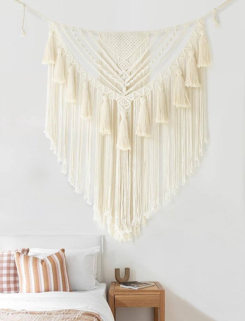 Jakalin Cost effective global grade quality Macrame Wall Hanging 31" Wx 39" L Ivory Small Macrame Wall Decor Boho Handmade Yarn Wall Art Craftsmanship Home Decor Christmas Elegant multi-option build - Image 4