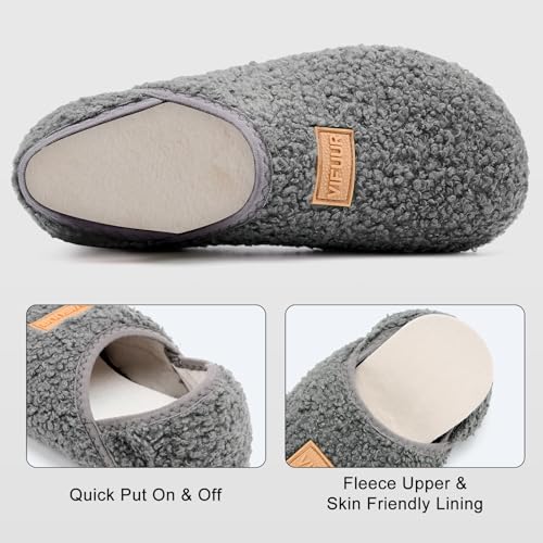 VIFUUR House Slippers for Women Men Slip on Indoor Barefoot Slipper Socks Fuzzy Cozy Sock Shoes for Home Bedroom Travel Grey,40/41 - Image 3
