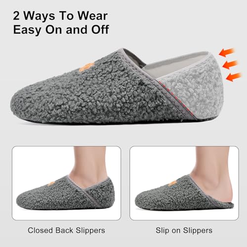 VIFUUR House Slippers for Women Men Slip on Indoor Barefoot Slipper Socks Fuzzy Cozy Sock Shoes for Home Bedroom Travel Grey,40/41 - Image 2