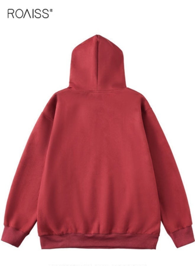 roaiss Men's Oversized Retro Pullover Hoodie Plush Fleece Heavyweight Winter Sweatshirt with Drop Shoulder Design, Warm Lined Hooded Unisex Sweatshirt for Casual Couples Streetwear - Image 3