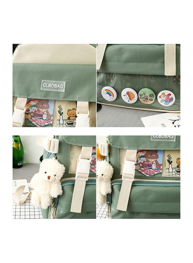 4 PCS Backpack Combo Set, with Bear Pendant Cute Cartoon Kawaii Accessories Canvas Kawaii School Bag Sets with Pencil Box Lunch Box Bag (Green) - Image 4
