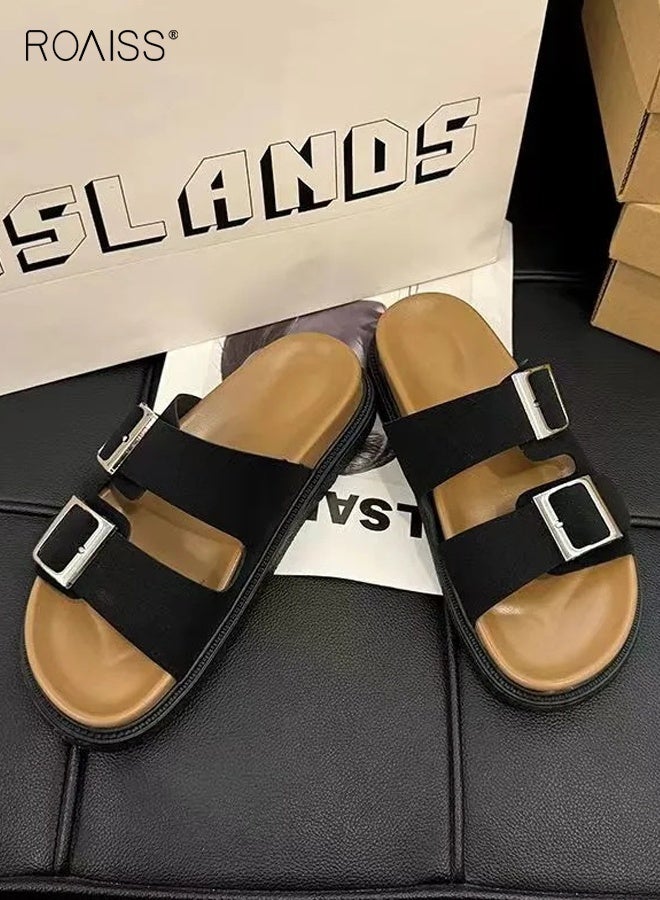 roaiss Women Summer Sandals with Adjustable Buckle, Stylish Slip‑On Slippers with Non-slip Sole, Comfort Flat Slides, Casual Open-toed Shoes for Ladies, Suitable for Daily Wear or Any Outdoor Leisure Setting - Image 2