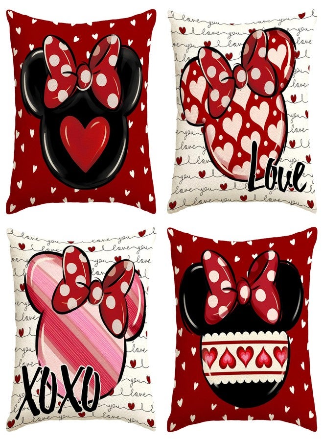 Yarcooly Valentines Day Pillow Covers Set of 4 Galentines Day Throw Pillow Cases Pink Cartoon Mouse Decor Valentines Day Decorations for Home Party - Image 1