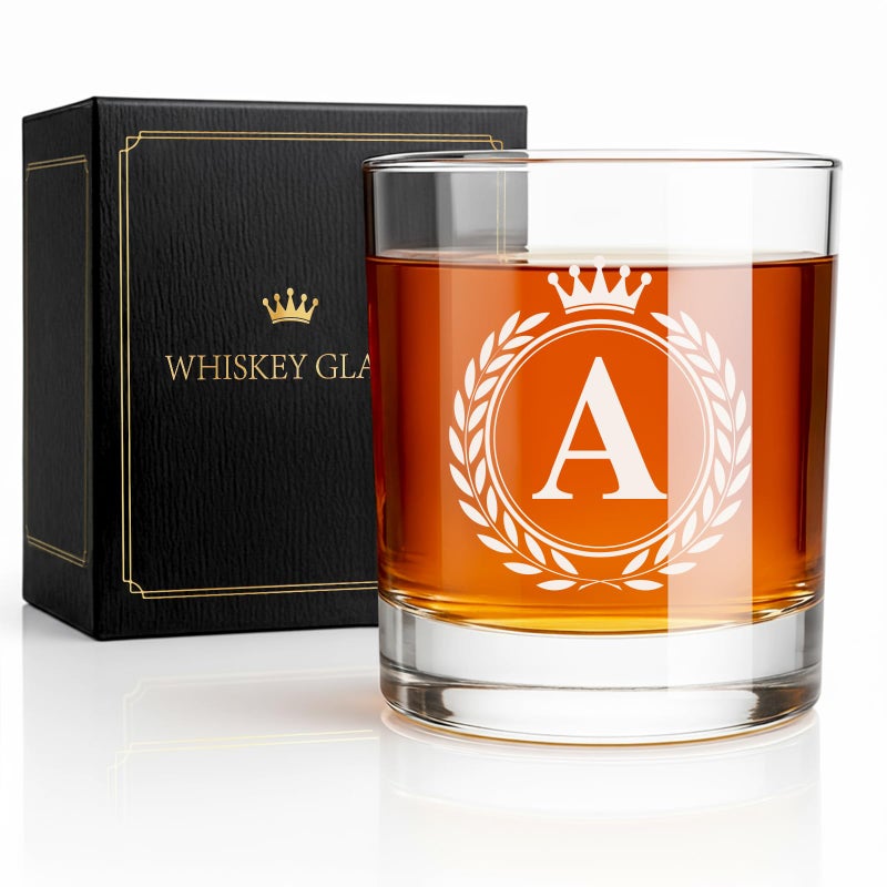 Giftissimo Whiskey Glasses - Rocks Old Fashioned Glass Gifts for Men, Monogrammed A-Z 10oz Personalized Whisky Glasses, Christmas Birthday Gifts for Men Him Dad Father Husband Brother Son (A) - Image 1