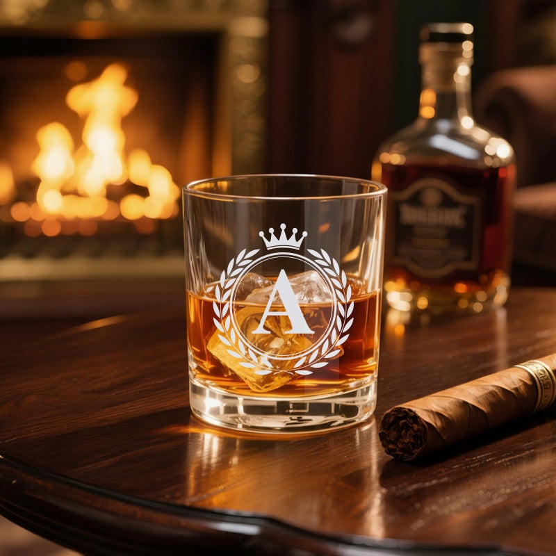 Giftissimo Whiskey Glasses - Rocks Old Fashioned Glass Gifts for Men, Monogrammed A-Z 10oz Personalized Whisky Glasses, Christmas Birthday Gifts for Men Him Dad Father Husband Brother Son (A) - Image 2