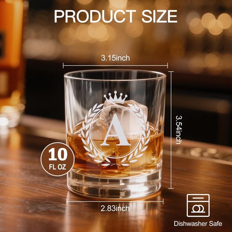 Giftissimo Whiskey Glasses - Rocks Old Fashioned Glass Gifts for Men, Monogrammed A-Z 10oz Personalized Whisky Glasses, Christmas Birthday Gifts for Men Him Dad Father Husband Brother Son (A) - Image 3