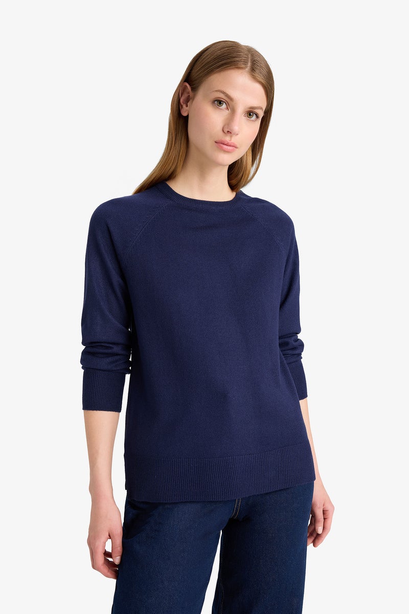 DeFacto Blue Woman Relax Fit Crew Neck Knitwear Pullover Casual - Image 4