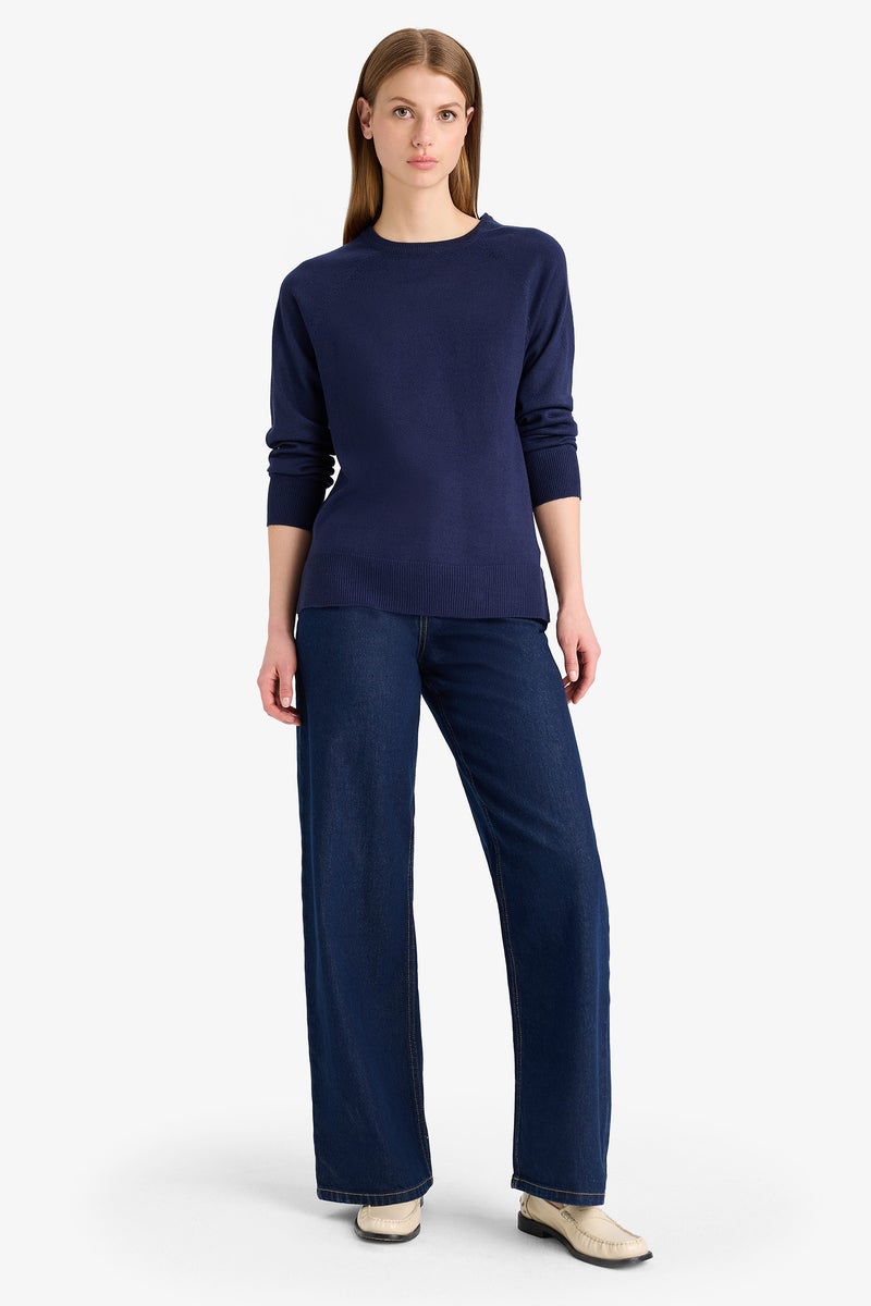 DeFacto Blue Woman Relax Fit Crew Neck Knitwear Pullover Casual - Image 2