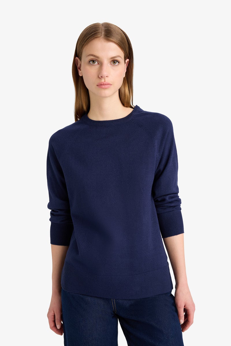 DeFacto Blue Woman Relax Fit Crew Neck Knitwear Pullover Casual - Image 1
