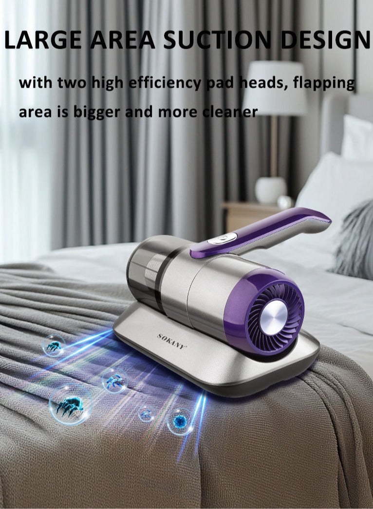 سوكاني مكنسة كهربائية للمراتب، شفط بقوة 14 كيلو باسكال، لإزالة عث الغبار، محمولة باليد، مزودة بضوء الأشعة فوق البنفسجية، وفلتر هواء عالي الكفاءة قابل للغسل - مكنسة كهربائية يدوية لتنظيف عميق للأسرة والأرائك والسجاد ووبر الحيوانات الأليفة، سلكية، لون بنفسجي، SK-13029 - Image 5