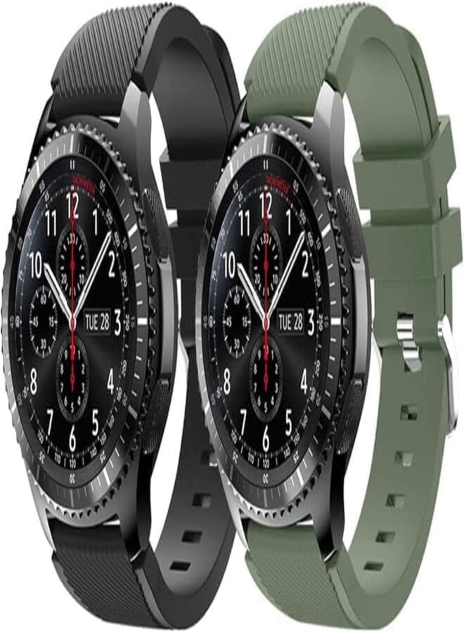 Next Store 2 Pack Silicone Sport Band Compatible with Samsung Galaxy Gear S3 Frontier/Classic/Galaxy Watch 46mm/Huawei Watch GT2 Pro/GT 2e/GT 46mm/GT2 46mm/Ticwatch Pro 3, 22mm Silicone Strap