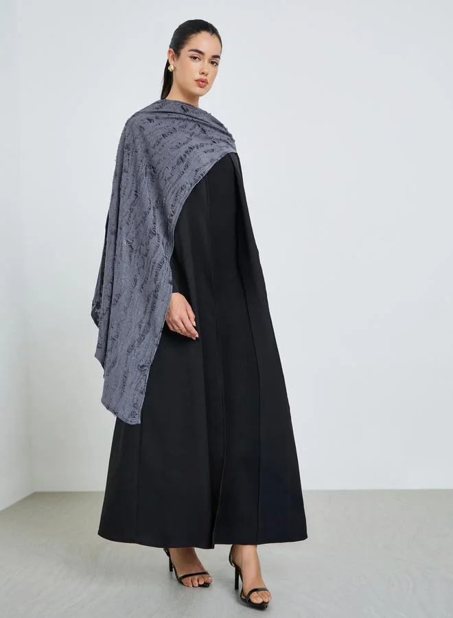 Amirah Women Black Abaya with Textured Printed Scarf