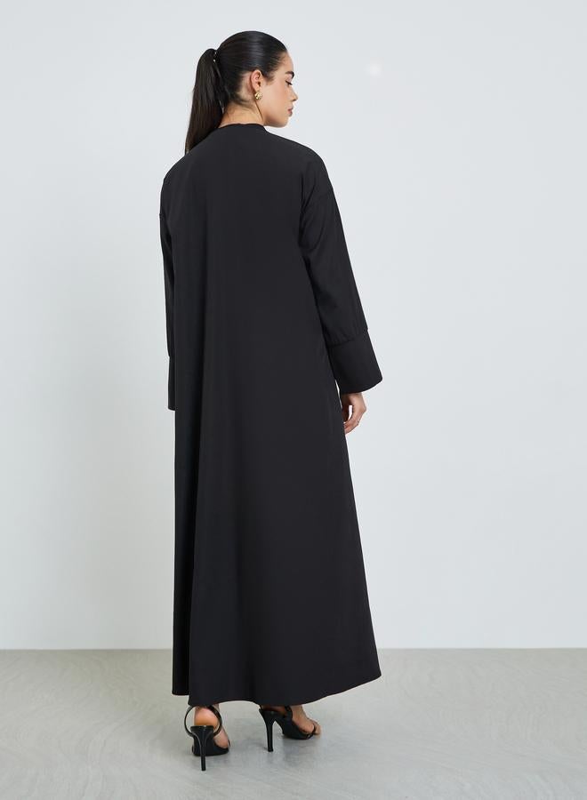 Amirah Women Black Abaya with Textured Printed Scarf - Image 5