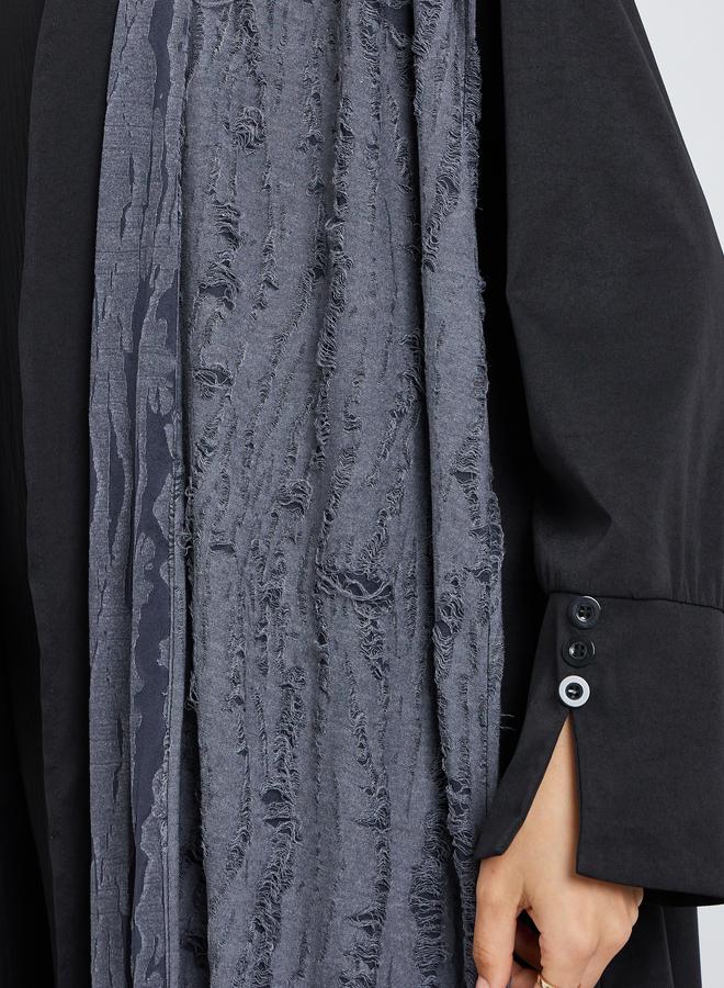 Amirah Women Black Abaya with Textured Printed Scarf - Image 4