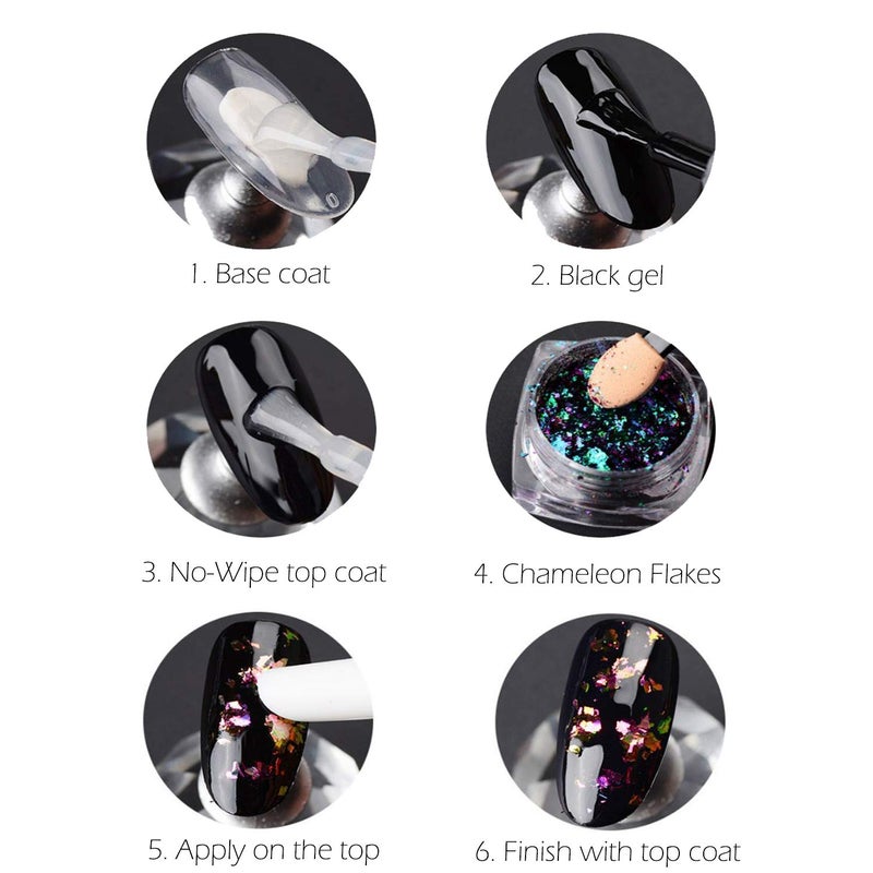 KUKA Iridescent Glitter Chameleon Nail Flakes Set Chrome Nail Powder Mirror Mermaid Effect Set 6 Jars Dark Chameleon - Image 5