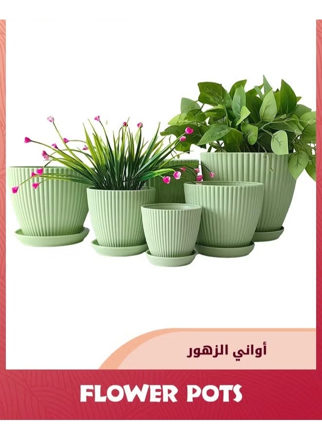 6 حزمة البلاستيك وعاء الزهور,مزارعين النباتات مع ثقوب الصرف الصحي وصنادين للنباتات الداخلية,وعاء المزارع في الهواء الطلق,6 أحجام مختلفة,الزارعين الزخرفية الراتنج,الأخضر,, - Image 1