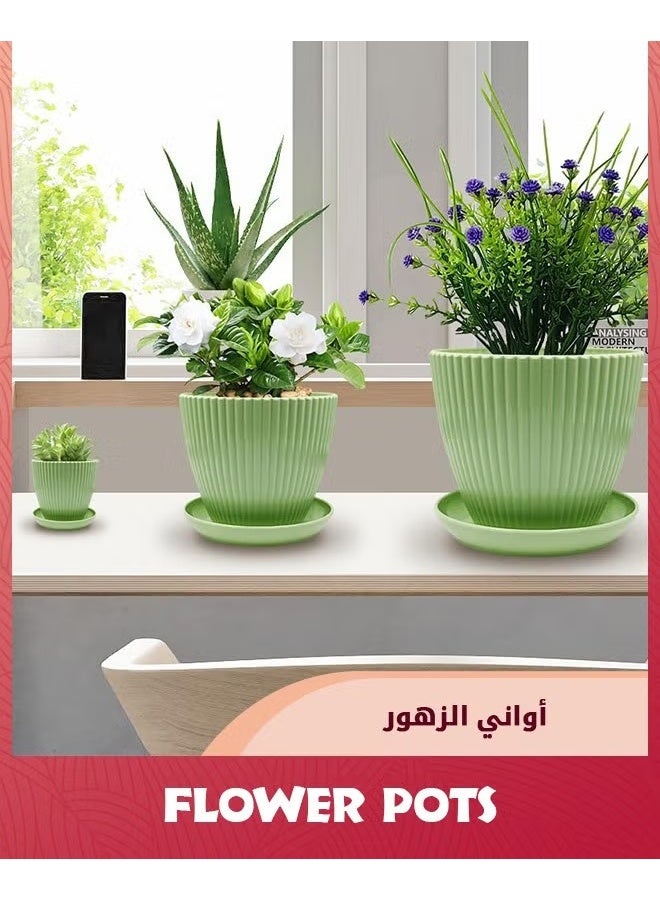 6 حزمة البلاستيك وعاء الزهور,مزارعين النباتات مع ثقوب الصرف الصحي وصنادين للنباتات الداخلية,وعاء المزارع في الهواء الطلق,6 أحجام مختلفة,الزارعين الزخرفية الراتنج,الأخضر,, - Image 2