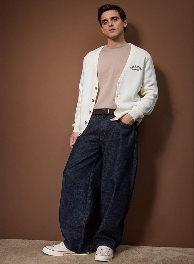 trendyol Ecru Oversize VNeck Plain Cardigan - Image 2