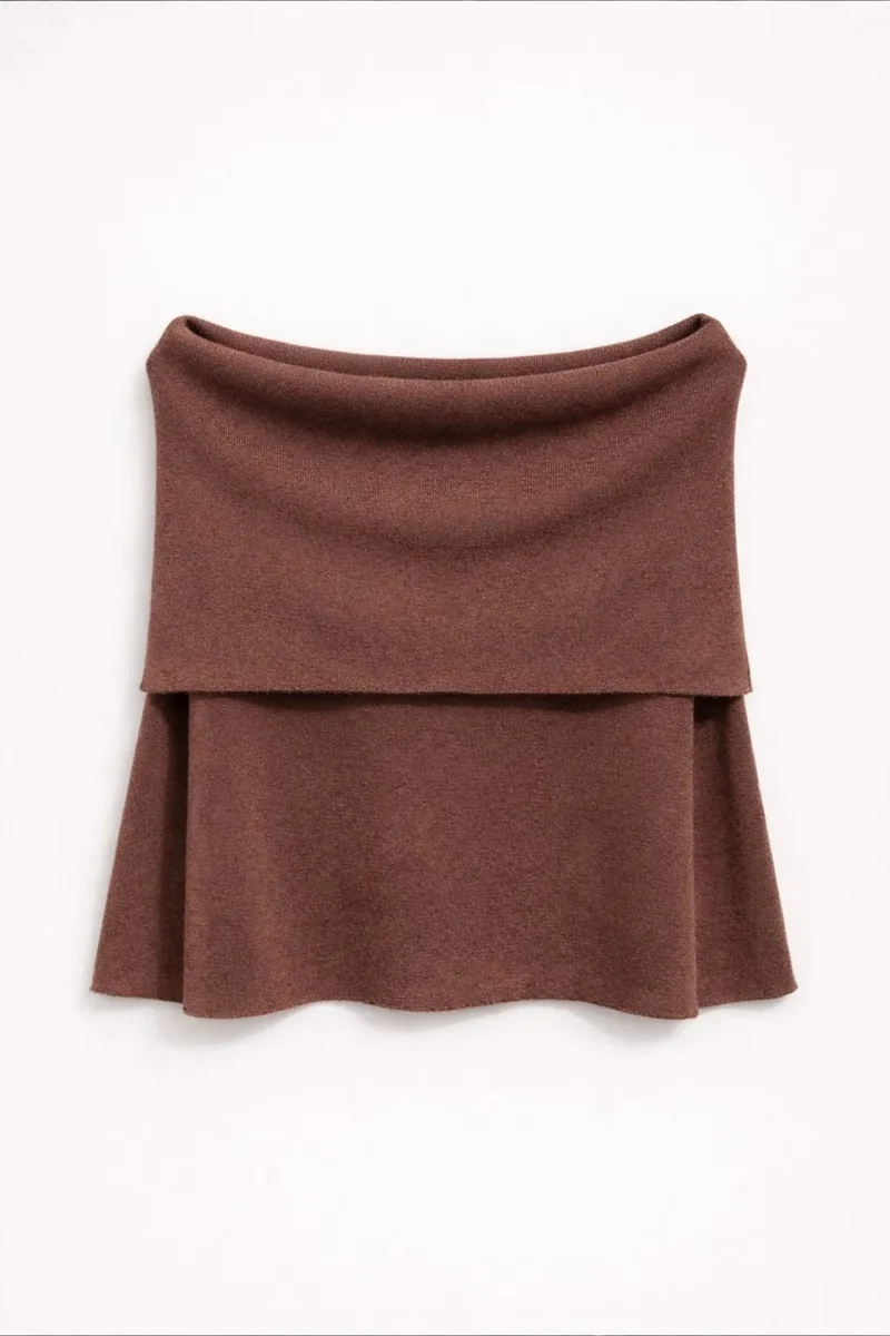 Mixray MIXRAY Oversized Ribbed Knitwear Blouse with Madonna Collar